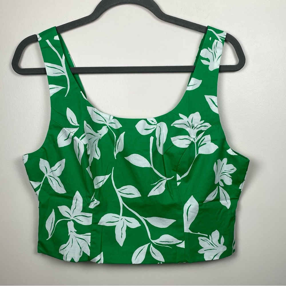 NWT J. Crew Cotton Green Floral Crop Tank Top size 12